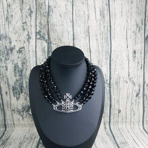 Vivienne Westwood Three Row Pearl Bas Relief Choker in Black (Brand New)